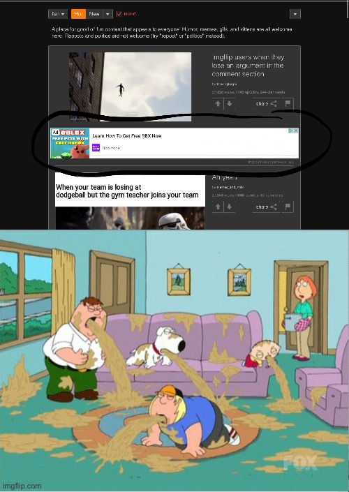 All my homies hate scams | image tagged in family guy puke | made w/ Imgflip meme maker