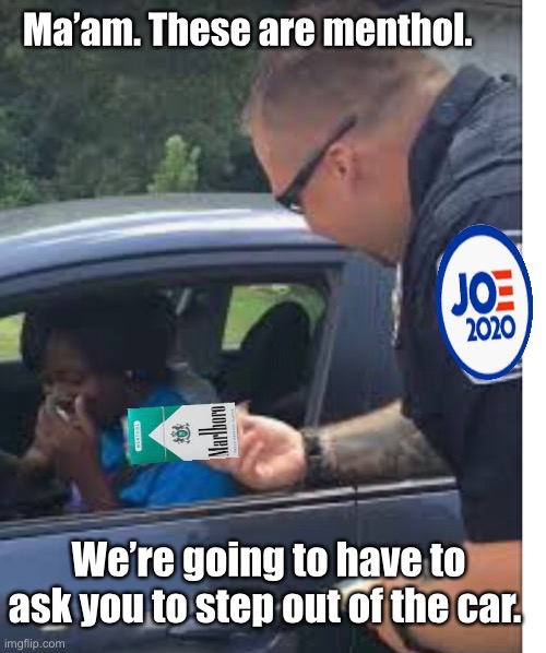 “We pulled you over because we thought we smelled menthol coming from your car” | Ma’am. These are menthol. We’re going to have to ask you to step out of the car. | image tagged in memes,joe exotic,politics lol | made w/ Imgflip meme maker