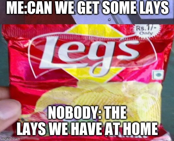 LAYS (also my first meme) | ME:CAN WE GET SOME LAYS; NOBODY: THE LAYS WE HAVE AT HOME | image tagged in fun,funny memes | made w/ Imgflip meme maker