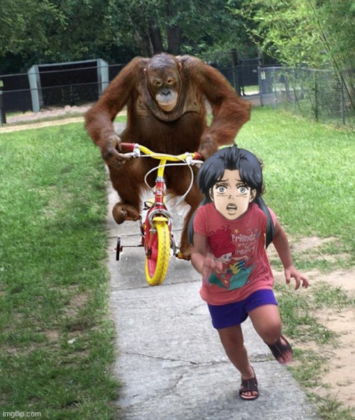 SDC Ep 7: Strength | image tagged in orangutan chasing girl on a tricycle,jojo's bizarre adventure,jojo,jjba,jojo meme | made w/ Imgflip meme maker
