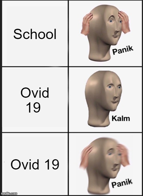 Panik Kalm Panik | School; Ovid 19; Ovid 19 | image tagged in memes,panik kalm panik | made w/ Imgflip meme maker
