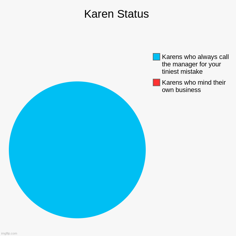 Karen Status | Karens who mind their own business, Karens who always call the manager for your tiniest mistake | image tagged in charts,pie charts | made w/ Imgflip chart maker