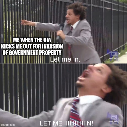 true doe | ME WHEN THE CIA KICKS ME OUT FOR INVASION OF GOVERNMENT PROPERTY | image tagged in let me in | made w/ Imgflip meme maker