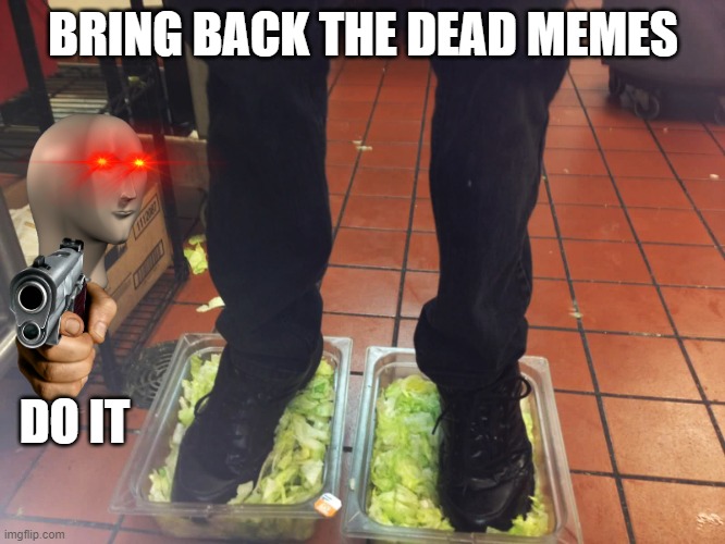 Bring back the dead | BRING BACK THE DEAD MEMES; DO IT | image tagged in burger king foot lettice,dead memes,memes,funny,lol,burger king | made w/ Imgflip meme maker