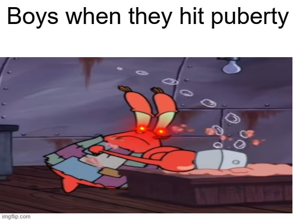 Mr.Krabs | Boys when they hit puberty | image tagged in memes,spongebob | made w/ Imgflip meme maker