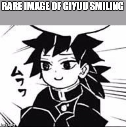 :D | RARE IMAGE OF GIYUU SMILING | image tagged in demon slayer | made w/ Imgflip meme maker