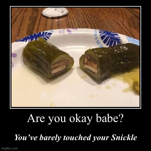 r u ok | image tagged in funny,demotivationals,snickers,eat a snickers,pickle,can't unsee | made w/ Imgflip demotivational maker