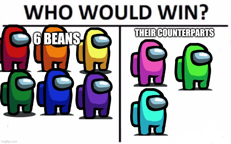 Who Would Win? | 6 BEANS; THEIR COUNTERPARTS | image tagged in memes,who would win | made w/ Imgflip meme maker