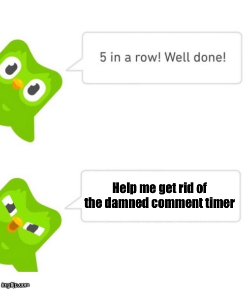 Duo gets mad | Help me get rid of the damned comment timer | image tagged in duo gets mad | made w/ Imgflip meme maker
