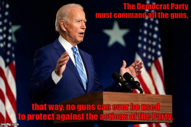 Guns | The Democrat Party must command all the guns, that way, no guns can ever be used to protect against the actions of the Party. | image tagged in democrat party,guns,protection | made w/ Imgflip meme maker