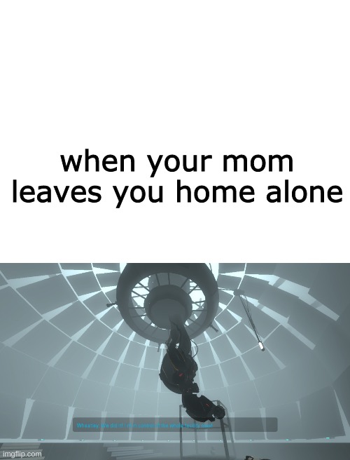 lucky! now make pasta! | when your mom leaves you home alone | image tagged in home alone,pasta,wheatley,portal 2,facility,no u | made w/ Imgflip meme maker
