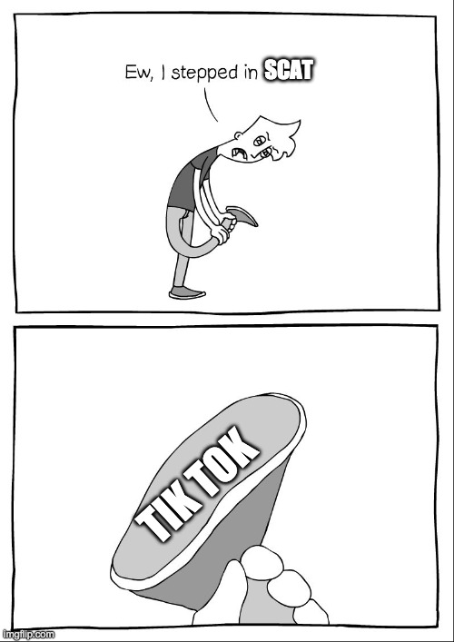 Ew, i stepped in shit | SCAT; TIK TOK | image tagged in ew i stepped in shit | made w/ Imgflip meme maker