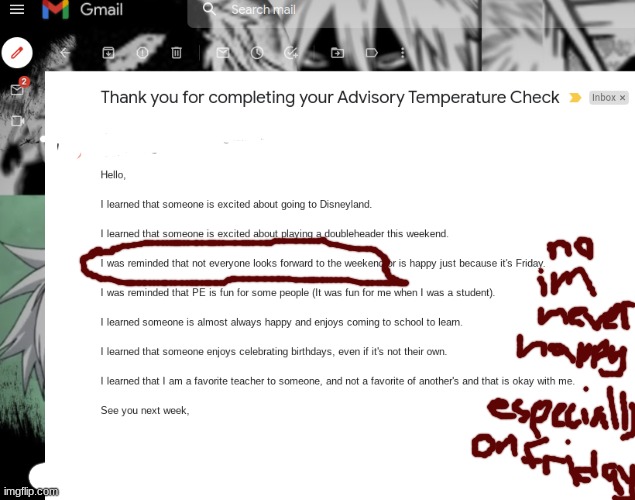 she called us all out (and yes, my gmail background is shihai kuroiro) | made w/ Imgflip meme maker