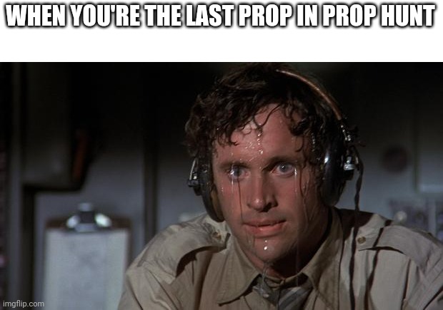 pilot sweating | WHEN YOU'RE THE LAST PROP IN PROP HUNT | image tagged in pilot sweating | made w/ Imgflip meme maker