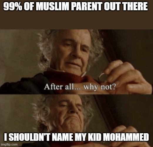 After all.. why not? | 99% OF MUSLIM PARENT OUT THERE; I SHOULDN'T NAME MY KID MOHAMMED | image tagged in after all why not | made w/ Imgflip meme maker