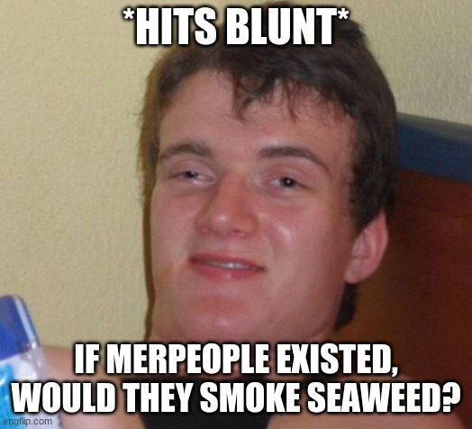 10 Guy Meme | *HITS BLUNT*; IF MERPEOPLE EXISTED, WOULD THEY SMOKE SEAWEED? | image tagged in memes,10 guy | made w/ Imgflip meme maker