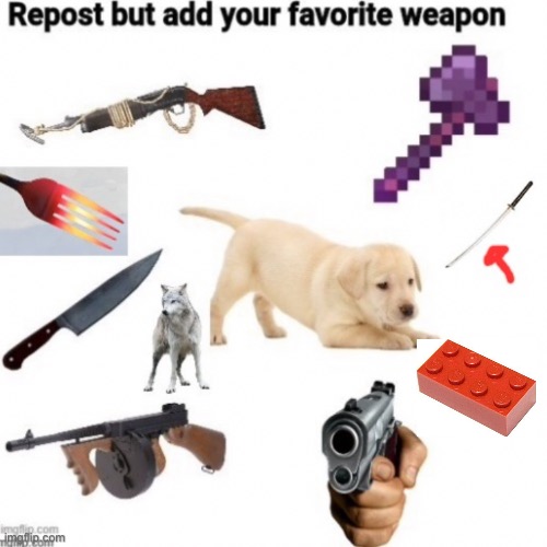 Repost but add your favorite weapon | image tagged in weapons | made w/ Imgflip meme maker