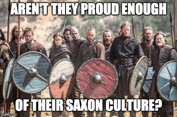 Vikings | AREN'T THEY PROUD ENOUGH OF THEIR SAXON CULTURE? | image tagged in vikings | made w/ Imgflip meme maker