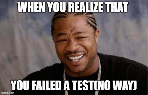 Yo Dawg Heard You | WHEN YOU REALIZE THAT; YOU FAILED A TEST(NO WAY) | image tagged in memes,yo dawg heard you | made w/ Imgflip meme maker