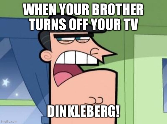 Dinkleberg! | WHEN YOUR BROTHER TURNS OFF YOUR TV; DINKLEBERG! | image tagged in dinkleberg | made w/ Imgflip meme maker