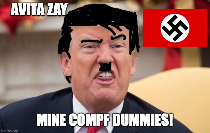 Dump Trump | AVITA ZAY; MINE COMPF DUMMIES! | image tagged in dump trump | made w/ Imgflip meme maker