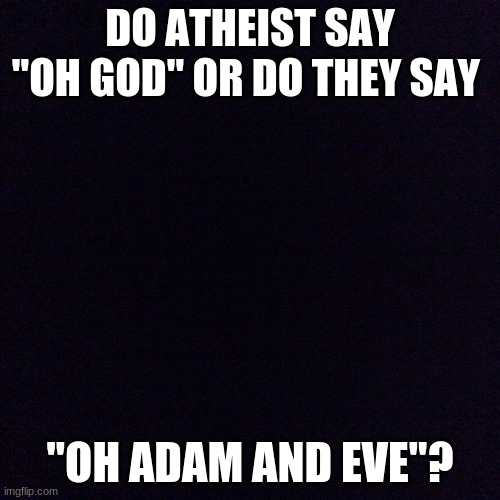 Black screen  | DO ATHEIST SAY "OH GOD" OR DO THEY SAY; "OH ADAM AND EVE"? | image tagged in black screen | made w/ Imgflip meme maker