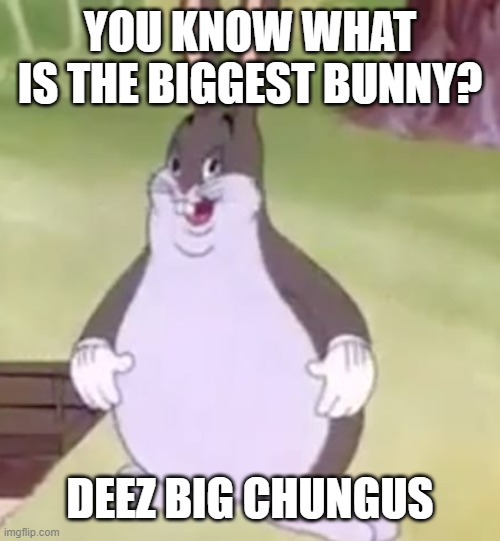 Big Chungus | YOU KNOW WHAT IS THE BIGGEST BUNNY? DEEZ BIG CHUNGUS | image tagged in big chungus | made w/ Imgflip meme maker