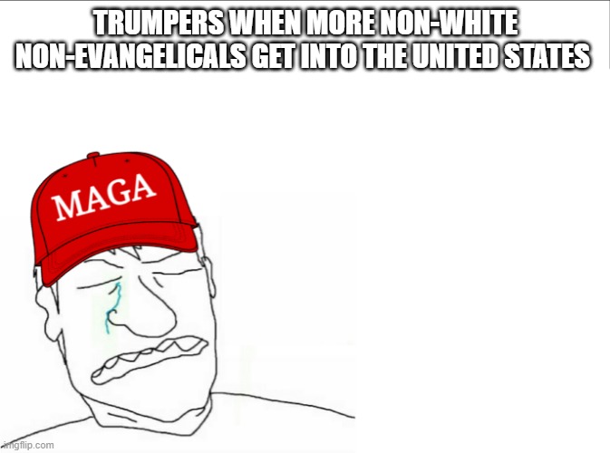 And nothing you can do about it Trumpers | TRUMPERS WHEN MORE NON-WHITE NON-EVANGELICALS GET INTO THE UNITED STATES | image tagged in donald trump,trump supporters,republicans,immigrants | made w/ Imgflip meme maker