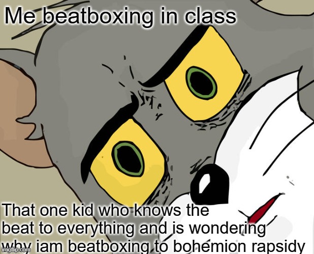 Unsettled Tom Meme | Me beatboxing in class; That one kid who knows the beat to everything and is wondering why iam beatboxing to bohemion rapsidy | image tagged in memes,unsettled tom | made w/ Imgflip meme maker
