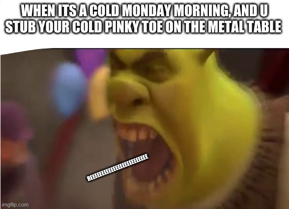 *breathing heavily* | WHEN ITS A COLD MONDAY MORNING, AND U STUB YOUR COLD PINKY TOE ON THE METAL TABLE; REEEEEEEEEEEEEEEEEEEEEEEEE | image tagged in help me | made w/ Imgflip meme maker