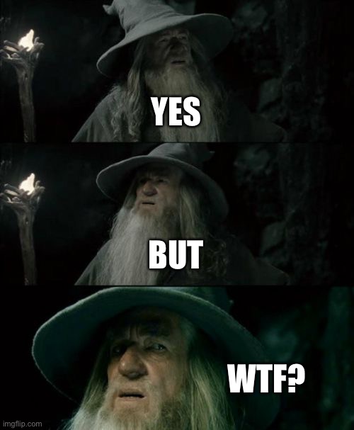 Confused Gandalf Meme | YES; BUT; WTF? | image tagged in memes,confused gandalf | made w/ Imgflip meme maker
