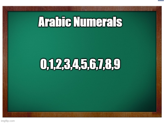 Green Blank Blackboard | Arabic Numerals 0,1,2,3,4,5,6,7,8,9 | image tagged in green blank blackboard | made w/ Imgflip meme maker