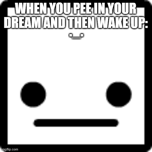 ._. | WHEN YOU PEE IN YOUR DREAM AND THEN WAKE UP:; ._. | image tagged in _ | made w/ Imgflip meme maker