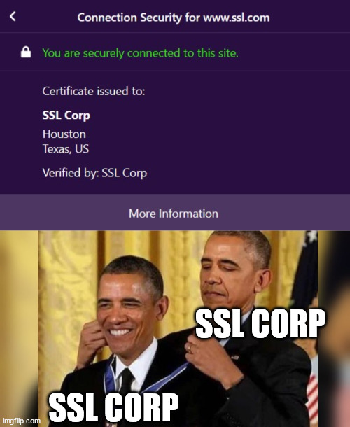 SSL.com | SSL CORP; SSL CORP | image tagged in obama giving obama award | made w/ Imgflip meme maker