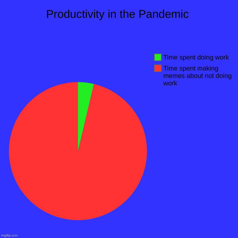 Productivity | Productivity in the Pandemic | Time spent making memes about not doing work, Time spent doing work | image tagged in charts,pie charts | made w/ Imgflip chart maker
