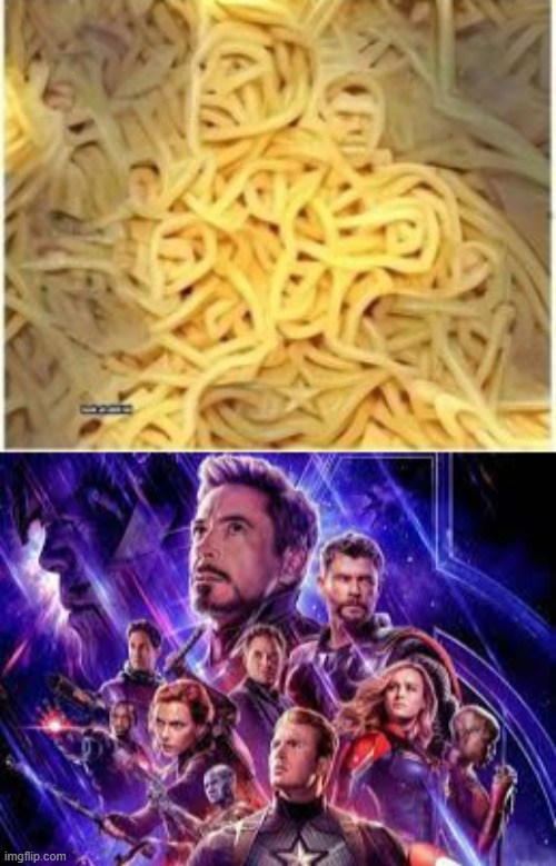 This is the Endgame poster on pasta!!!!! | image tagged in awesome | made w/ Imgflip meme maker