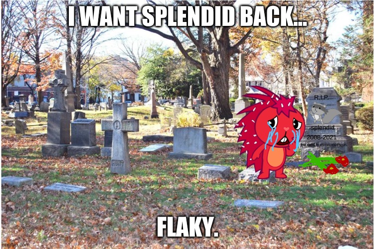 splendid's funeral | I WANT SPLENDID BACK... FLAKY. | image tagged in sad | made w/ Imgflip meme maker