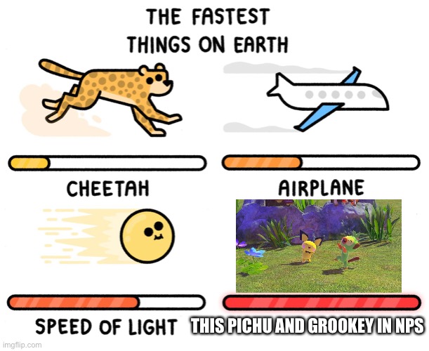 Fastest thing on earth | THIS PICHU AND GROOKEY IN NPS | image tagged in fastest thing on earth,pokemon | made w/ Imgflip meme maker