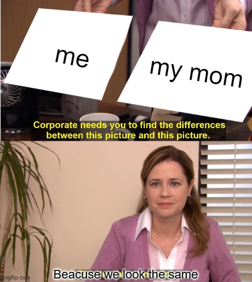 Me and My mom look the exact same XD | me; my mom; Beacuse we look the same | image tagged in memes,they're the same picture | made w/ Imgflip meme maker