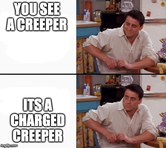 Charged creeper | YOU SEE A CREEPER; ITS A CHARGED CREEPER | image tagged in comprehending joey | made w/ Imgflip meme maker