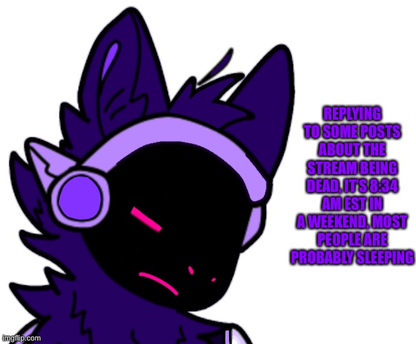 REPLYING TO SOME POSTS ABOUT THE STREAM BEING DEAD, IT’S 8:34 AM EST IN A WEEKEND, MOST PEOPLE ARE PROBABLY SLEEPING | made w/ Imgflip meme maker