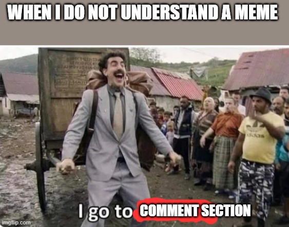 i go to america | WHEN I DO NOT UNDERSTAND A MEME; COMMENT SECTION | image tagged in i go to america | made w/ Imgflip meme maker