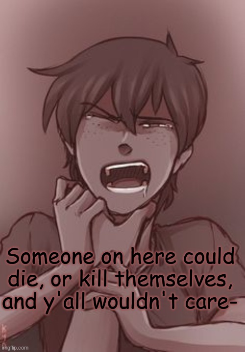 Someone on here could die, or kill themselves, and y'all wouldn't care- | made w/ Imgflip meme maker