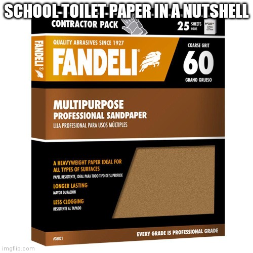sandpaper | SCHOOL TOILET PAPER IN A NUTSHELL | image tagged in sandpaper | made w/ Imgflip meme maker