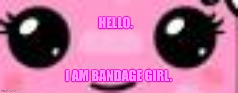 Bandage girl but its only her face. | HELLO. I AM BANDAGE GIRL. | image tagged in bandage girl but its only her face,weird | made w/ Imgflip meme maker