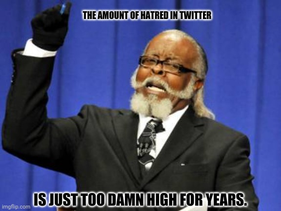 Too Damn High | THE AMOUNT OF HATRED IN TWITTER; IS JUST TOO DAMN HIGH FOR YEARS. | image tagged in memes,twitter birds says,highschool | made w/ Imgflip meme maker