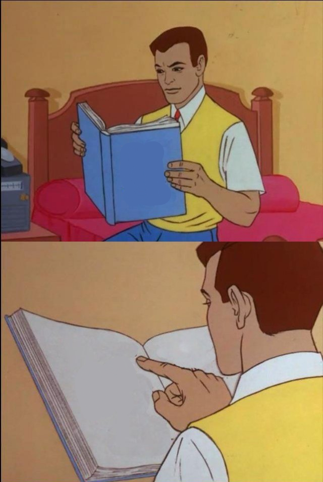 Peter Parker reading book - 2 frames Blank Meme Template
