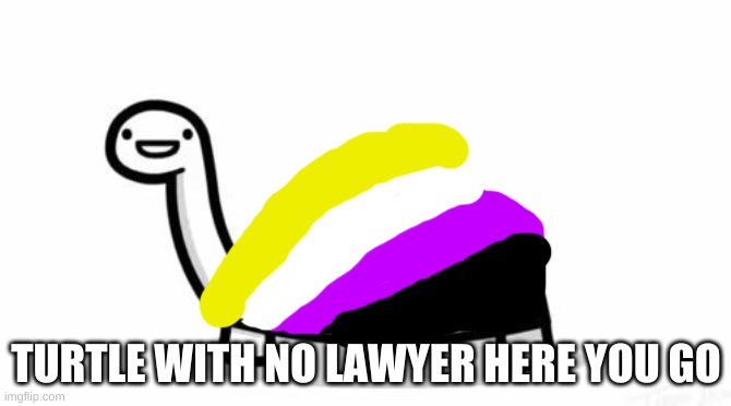 here | TURTLE WITH NO LAWYER HERE YOU GO | image tagged in mine turtle | made w/ Imgflip meme maker