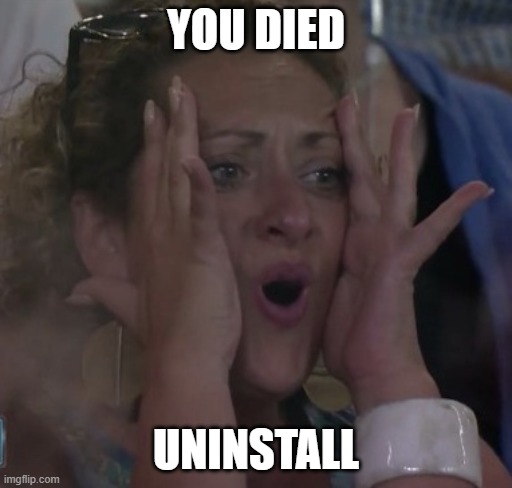 ok | YOU DIED; UNINSTALL | image tagged in the ez | made w/ Imgflip meme maker