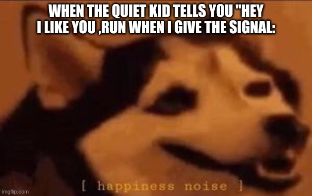 WHEN THE QUIET KID TELLS YOU "HEY I LIKE YOU ,RUN WHEN I GIVE THE SIGNAL: | image tagged in funny meme | made w/ Imgflip meme maker